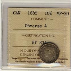 1885 10¢ Obv 4 ICCS VF30