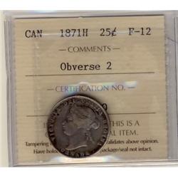 1871H 25¢  Obv 2 ICCS F12