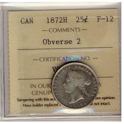 1872H 25¢ Obv 2 ICCS F12