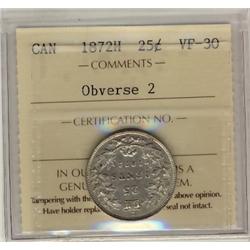 1872H 25¢ Obv 2 ICCS VF30