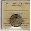 Image 1 : 1936 25¢ ICCS MS62
