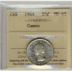 1964 25¢ ICCS MS65 Cameo
