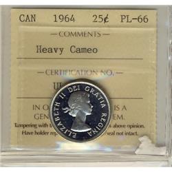1964 25¢ ICCS PL66 Heavy Cameo
