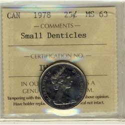1978 25¢ ICCS MS63 Small Denticcles