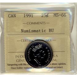 1991 25¢ ICCS MS66 Numismatic BU