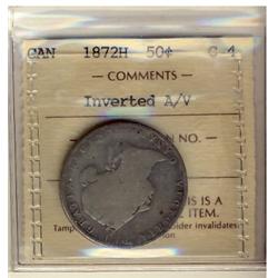 1872H 50¢ A/V ICCS G4.  Very visible date and bar through V.