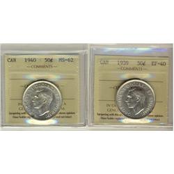 1939 50¢  EF & 1940 ICCS MS62.  Lot of 2 coins.