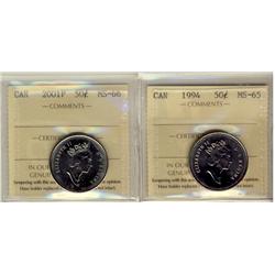 1994 50¢ MS65 & 2001P MS66.  Lot of 2 coins both ICCS graded.
