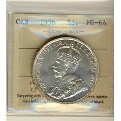 1936 $1 ICCS MS64.  PQ eye appeal.