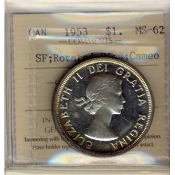 1953 $1 SF Rotated Dies; ICCS MS62 Cameo