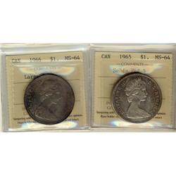 1965 $1 SmBds Ptd & 1966 ICCS MS64.  Lot of 2 coins.