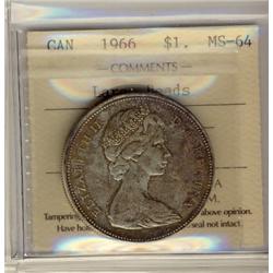 1966 $1 Large Beads ICCS MS64