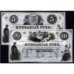 Hungary - Hungarian Fund Pair, 1852 Issue, $5 and $10 Printed Dates.