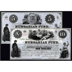 Hungary - Hungarian Fund Pair, 1852 Issue, $5 and $10 Signed Dates.