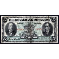 Canada - The Royal Bank of Canada, 1913 Issue Banknote.