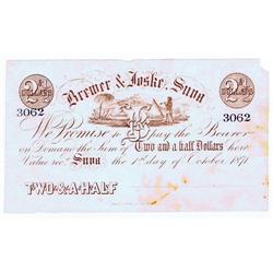 Fiji - Brewer & Joske, Suva, 1871 Private Scrip Note.
