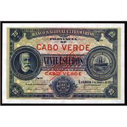 Cape Verde - Banco Nacional Ultrmarino, Series 1921 Specimen Banknote.