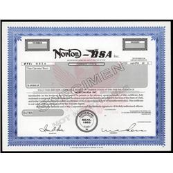 Utah - Norton-BSA Inc. Stock Cert.