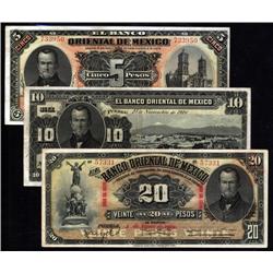 Mexico - Banco De Oriental De Mexico, 1910-1914 Issue Trio.