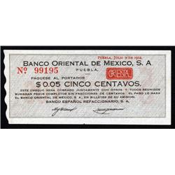 Mexico - Banco Espanol Refaccionario S.A. / Banco Oriental De Mexico, S.A. 1914 Issue.