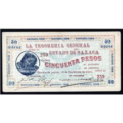 Mexico - La Tesoreria General Del Estado De Oaxaca, Decree of November 8, 1915 Issue.