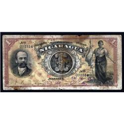 Nicaragua - El Banco De Nicaragua, 1889; 1890 Issue Banknote.