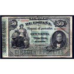 Spain - El Banco De Espana, 1884 First Issue Banknote.