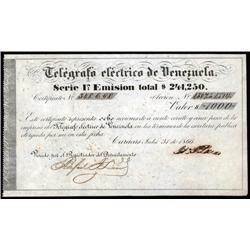 Venezuela - Telegrafo Electrico De Venezuela, 4 Shares of Stock, Issued in 1866.