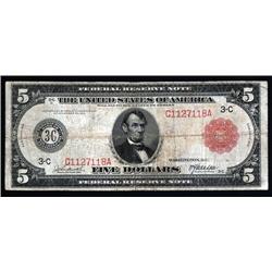 - Fr.834A, Federal Reserve Bank, $5, Series of 1914, Red Seal.
