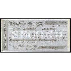 California - Wells Fargo, 1856, 2nd of Exchange from "Rough & Ready, California".