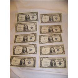 (10X$) $1 SILVER CERTIFICATES GEM CONDITION SERIES 1935 BLUE LABEL