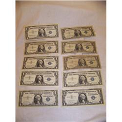 (10X$) $1 SILVER CERTIFICATES SEVERAL UNCIRCULATED &STAR NOTES SERIES 1957