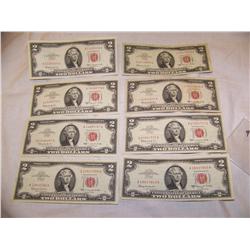 (8X$) $2 U.S NOTES XF CONDITION SERIES 1963 RED SEAL