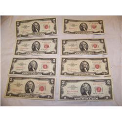 (8X$) $2 U.S NOTES CHOICE CONDITION SERIES 1953 RED SEAL
