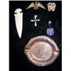 Image 1 : (6) pI. COLLECTIBLE LOT 1. ARROWHEAD 3. MILITARY PENDANTS (1)STERLING  CROSS (1) COPPER ASHTRAY