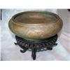 Image 1 : ANTIQUE CHINESE BRASS LILY BOWL on teak stand