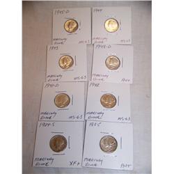 (8X$) MERCURY DIMES XF TO MS-63 1924-S,1935,1941-D,1942,1943,1943-D,1944,1945