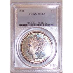 1886 MORGAN PCGS CERTIFIED MS-63 "BRILLIANT TONING"