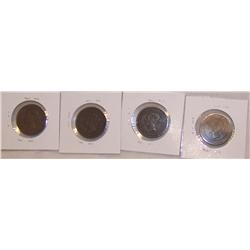 (4x$)CANADIAN CENTS XF-AU+ 1876,1901,1894,1895