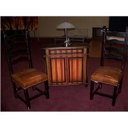 5 PIECE FURNITURE LOT (2) CHAIRS (1)LAMP (1) FINE HALLWAY CABINET