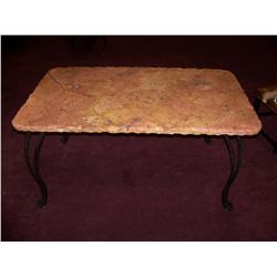 CUSTOM STONE TOP WROUGHT IRON TABLE 60L X 38WX30T