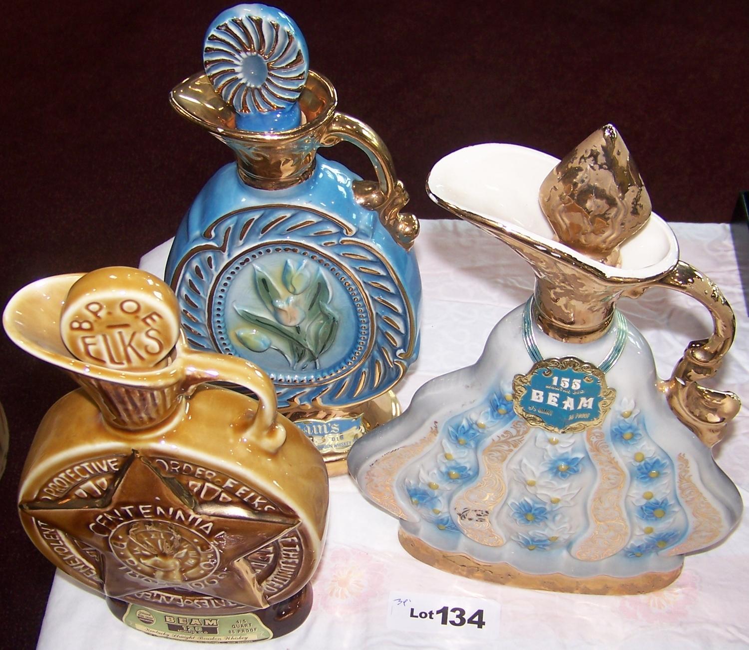 Lot of 3 Vintage Collectible Jim Beam Bottles