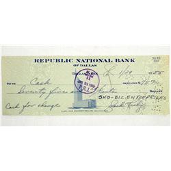 1955 HAND SIGNED CHECK BY JACK RUBY - WHO ASSASSIN