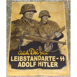 WW2 GERMAN NAZI POSTER PROMOTING LEIBSTANDART - SS
