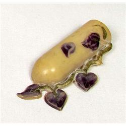 EARLY CELLULOID HAND PAINTED FLOWER HOLDER BROOCH