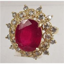 14K GOLD RUBY AND DIAMOND LADIES RING - SIZE 8 - C