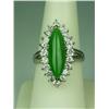 Stunning 14K WG Ladies Custom Ring Set with a very fine MQ cut cabochon apple green Jade weighing ap