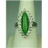 Image 1 : Stunning 14K WG Ladies Custom Ring Set with a very fine MQ cut cabochon apple green Jade weighing ap