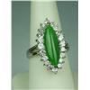 Image 2 : Stunning 14K WG Ladies Custom Ring Set with a very fine MQ cut cabochon apple green Jade weighing ap