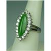 Image 3 : Stunning 14K WG Ladies Custom Ring Set with a very fine MQ cut cabochon apple green Jade weighing ap